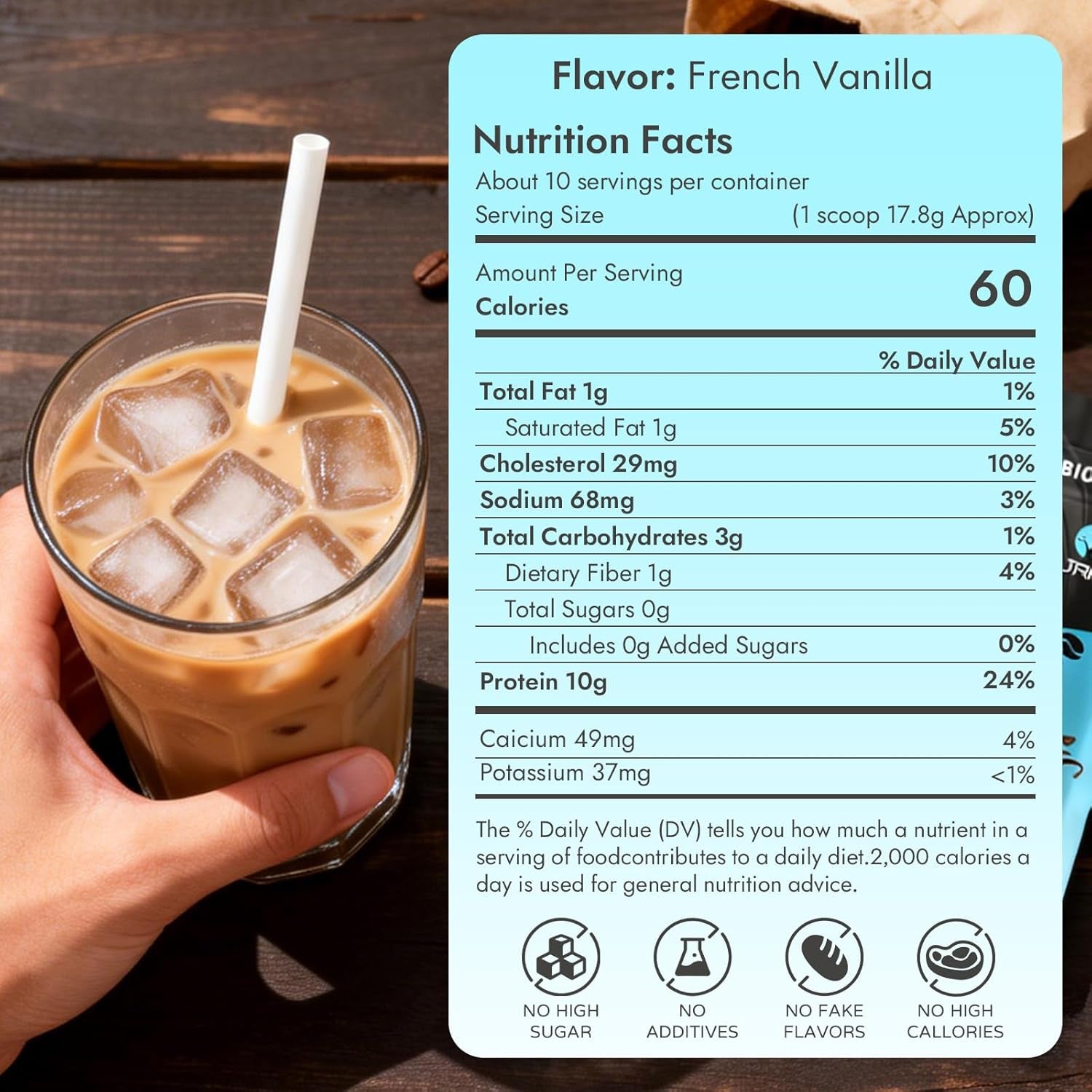 French Vanilla Protein Iced Coffee - 100% Natural Cold Brew with Premium Whey Protein and Vanilla - Low Carb, Zero Sugar, No Artificial Flavors or Swe, 10 Servings