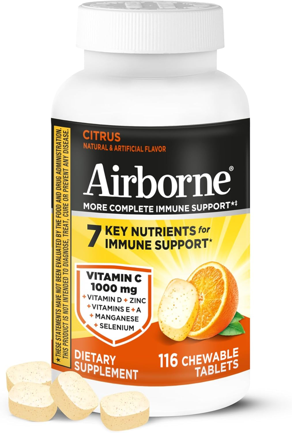 Citrus Chewable Tablets, 116Ct | Immune Support Supplement with 1000Mg Vitamin C + Vitamins A, D, E, Zinc,Selenium, & Manganese | Herbal Blend | Gluten Free