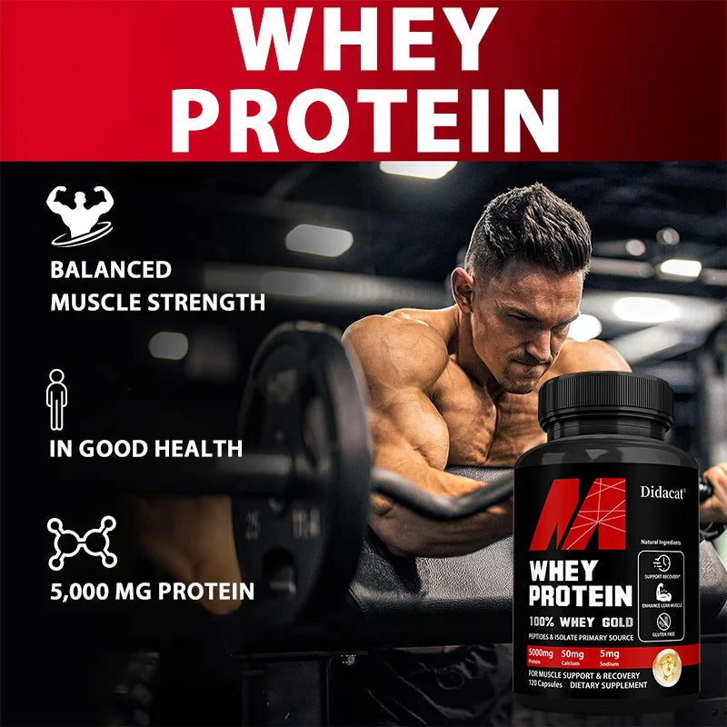 Whey Protein Capsules - Contains 5000Mg of Protein - Supports Recovery, Balanced Muscle Health, Gluten Free,Non-Gmo