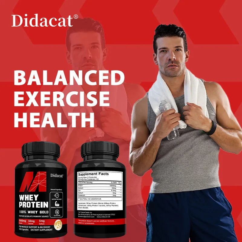 Whey Protein Capsules - Contains 5000Mg of Protein - Supports Recovery, Balanced Muscle Health, Gluten Free,Non-Gmo
