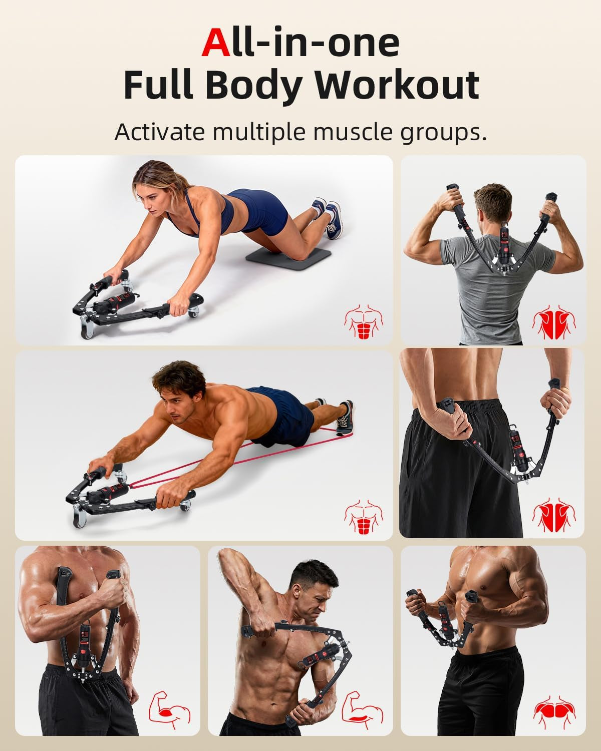 Twister Arm Exerciser, Enhanced Hydraulic Power Chest Expander with AB Rollers, 22-440LBS Adjustable Resistance Home Gym Equipment, Shoulder Muscle Trainer for Arm, Chest & Core Workout