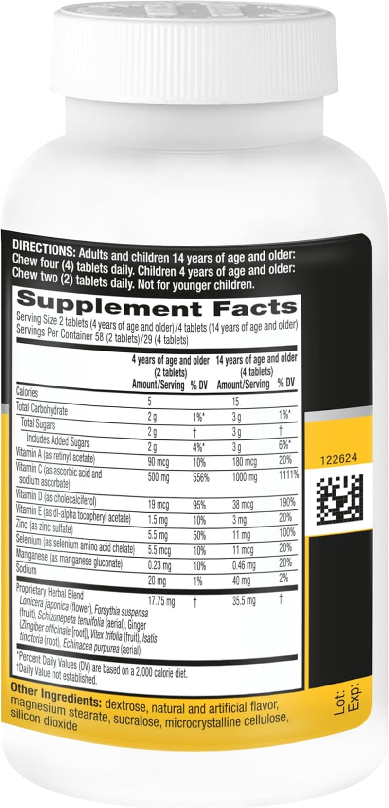 Citrus Chewable Tablets, 116Ct | Immune Support Supplement with 1000Mg Vitamin C + Vitamins A, D, E, Zinc,Selenium, & Manganese | Herbal Blend | Gluten Free