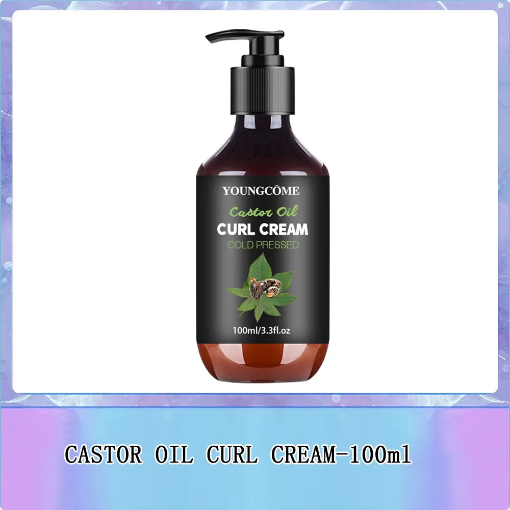 Black Castor Oil Curl Cream Non-Stick Hydrates Eliminates Frizz, Hair-Smoothing Anti-Frizz Cream to Define 100Ml New