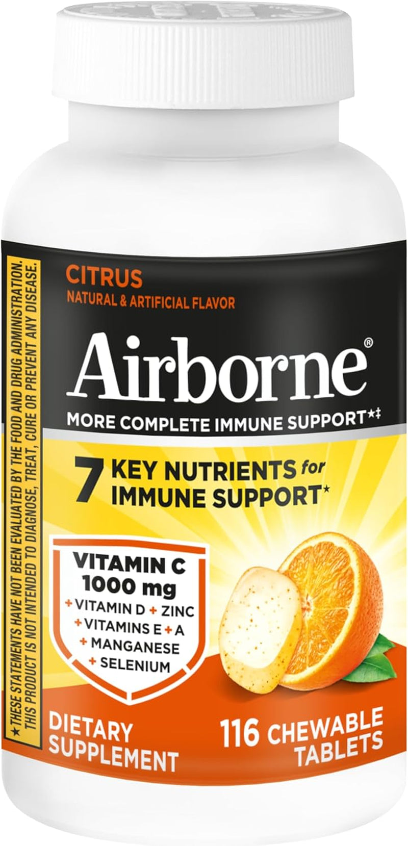 Citrus Chewable Tablets, 116Ct | Immune Support Supplement with 1000Mg Vitamin C + Vitamins A, D, E, Zinc,Selenium, & Manganese | Herbal Blend | Gluten Free