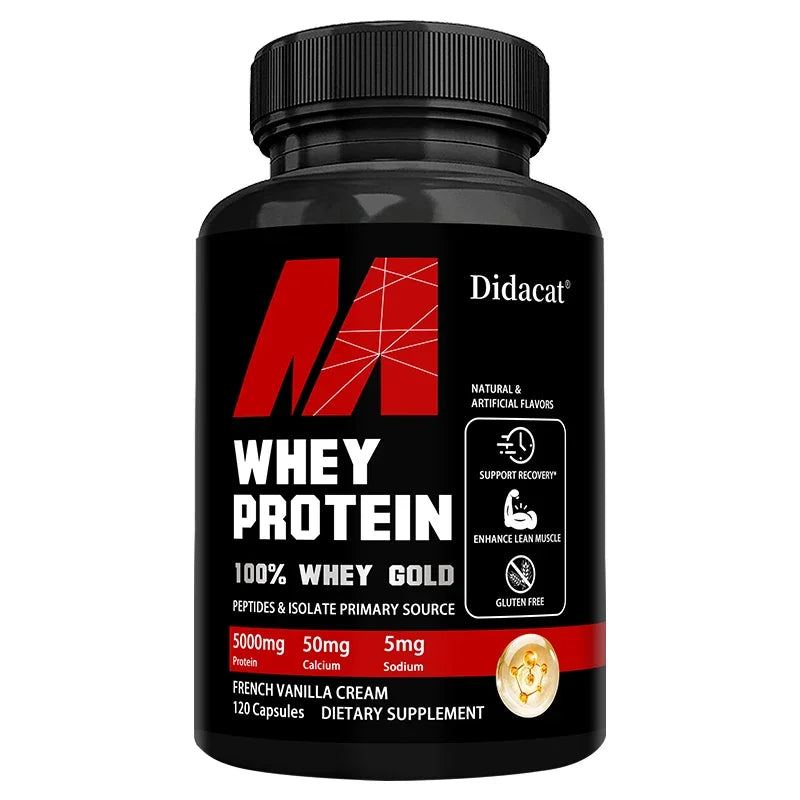 Whey Protein Capsules - Contains 5000Mg of Protein - Supports Recovery, Balanced Muscle Health, Gluten Free,Non-Gmo