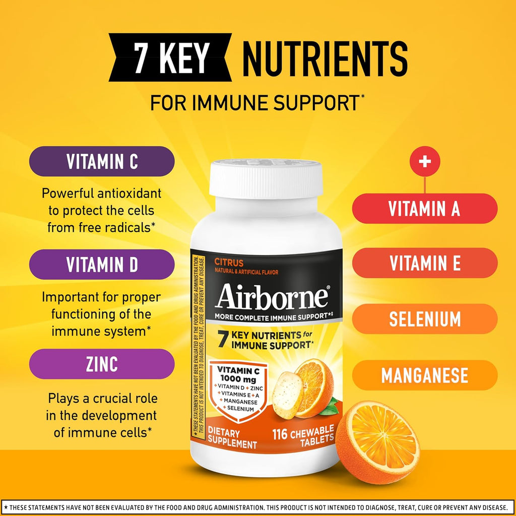 Citrus Chewable Tablets, 116Ct | Immune Support Supplement with 1000Mg Vitamin C + Vitamins A, D, E, Zinc,Selenium, & Manganese | Herbal Blend | Gluten Free