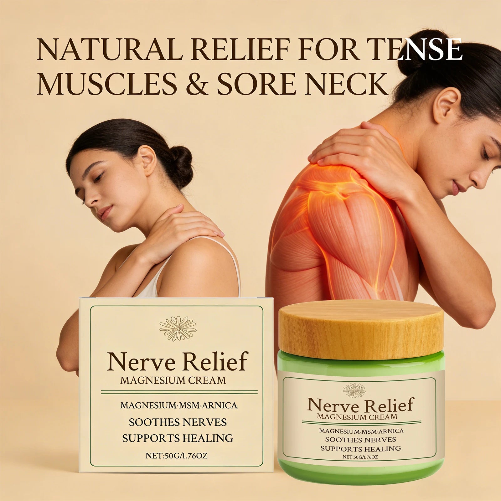 Nerve Relief Magnesium Cream Relieve Muscle Pain Moisturizing Body Massage Cream Relax Muscles Soothing Nourishing Skin Care 50G