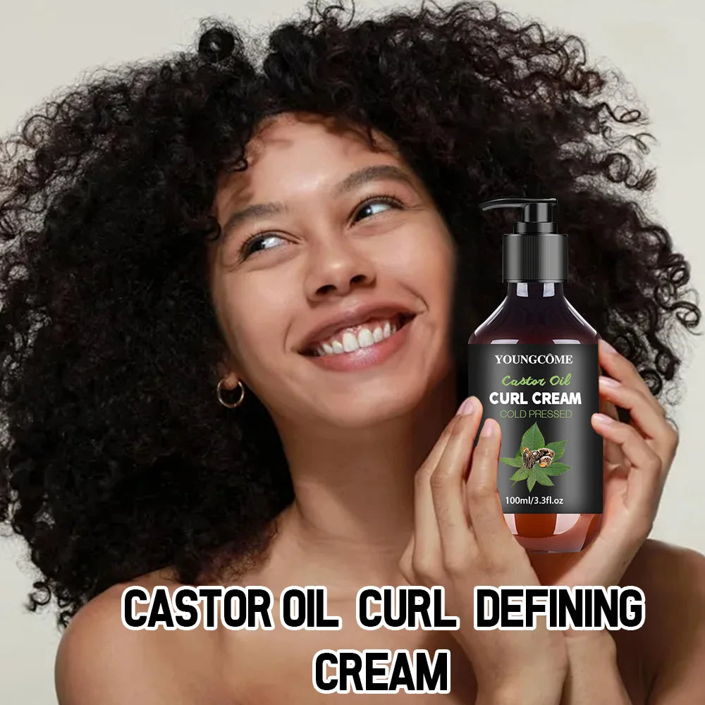 Black Castor Oil Curl Cream Non-Stick Hydrates Eliminates Frizz, Hair-Smoothing Anti-Frizz Cream to Define 100Ml New