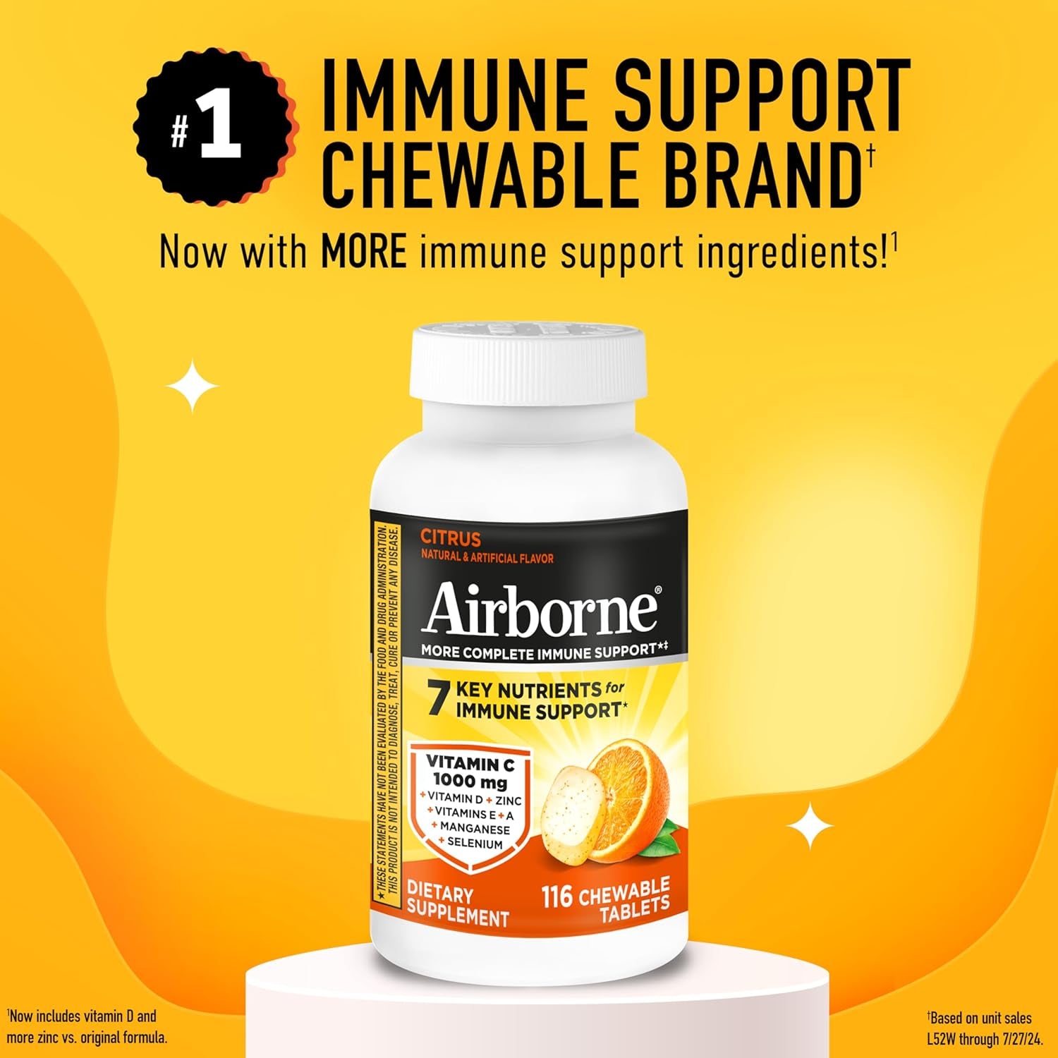 Citrus Chewable Tablets, 116Ct | Immune Support Supplement with 1000Mg Vitamin C + Vitamins A, D, E, Zinc,Selenium, & Manganese | Herbal Blend | Gluten Free