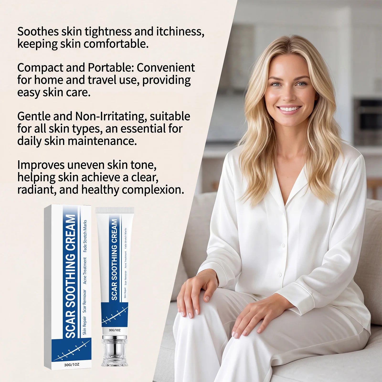 Soothing Scar Cream Lightweight Relieve Redness Tightness Hydrating Nourish Skin Improve Uneven Tone Soothe Dry Itchy Skin