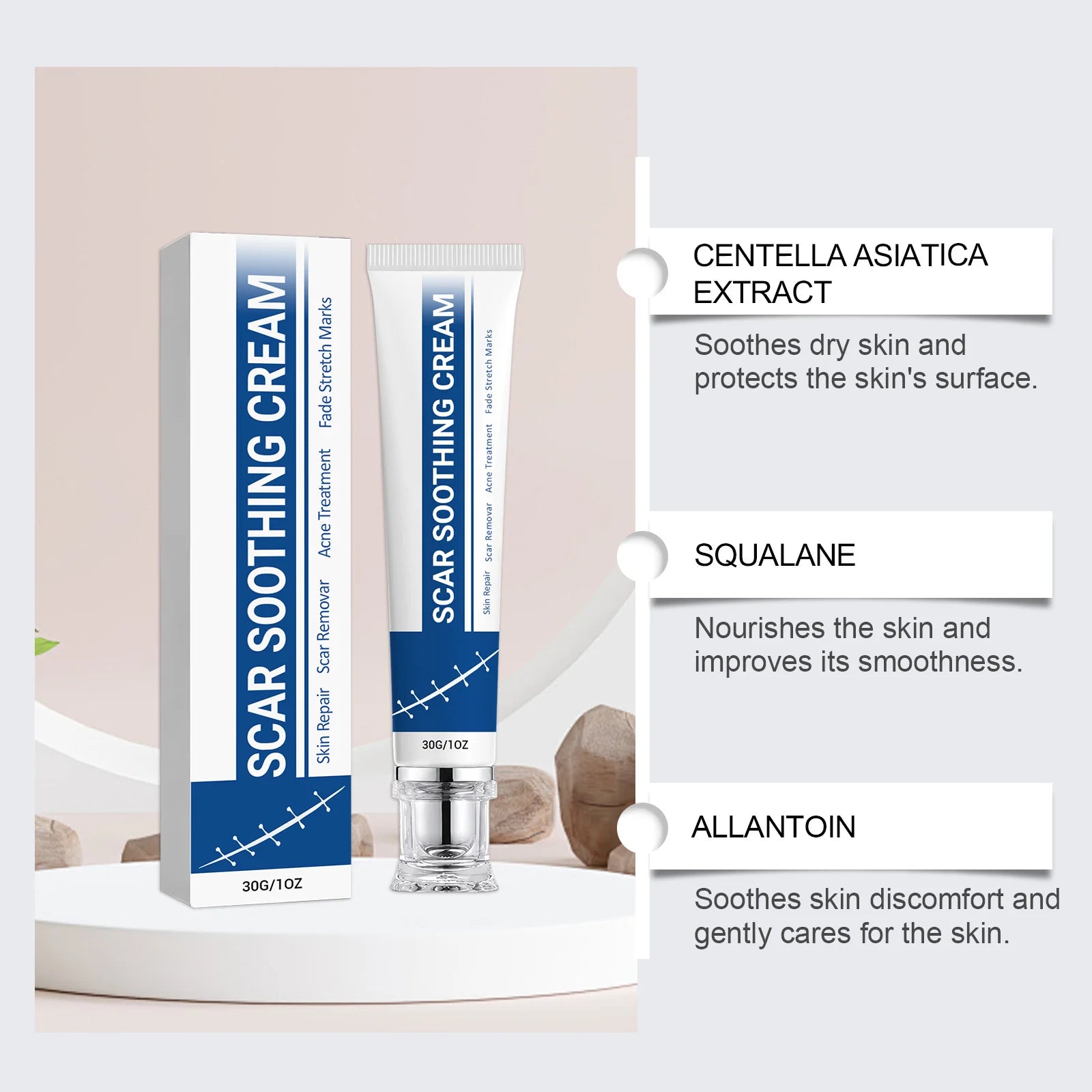 Soothing Scar Cream Lightweight Relieve Redness Tightness Hydrating Nourish Skin Improve Uneven Tone Soothe Dry Itchy Skin