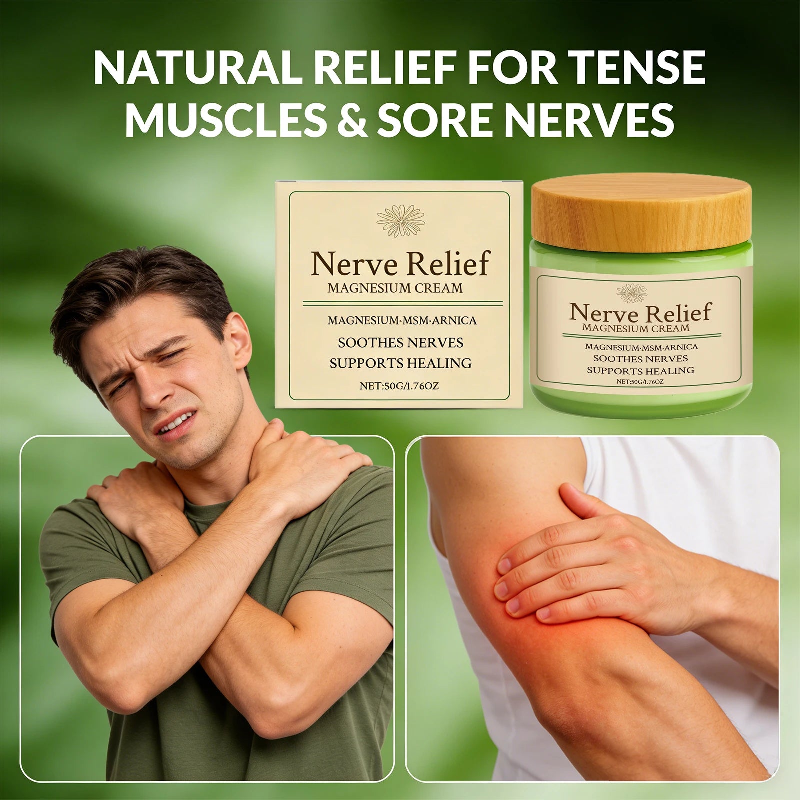Nerve Relief Magnesium Cream Relieve Muscle Pain Moisturizing Body Massage Cream Relax Muscles Soothing Nourishing Skin Care 50G