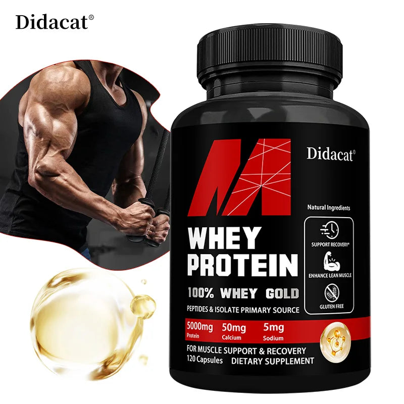 Whey Protein Capsules - Contains 5000Mg of Protein - Supports Recovery, Balanced Muscle Health, Gluten Free,Non-Gmo