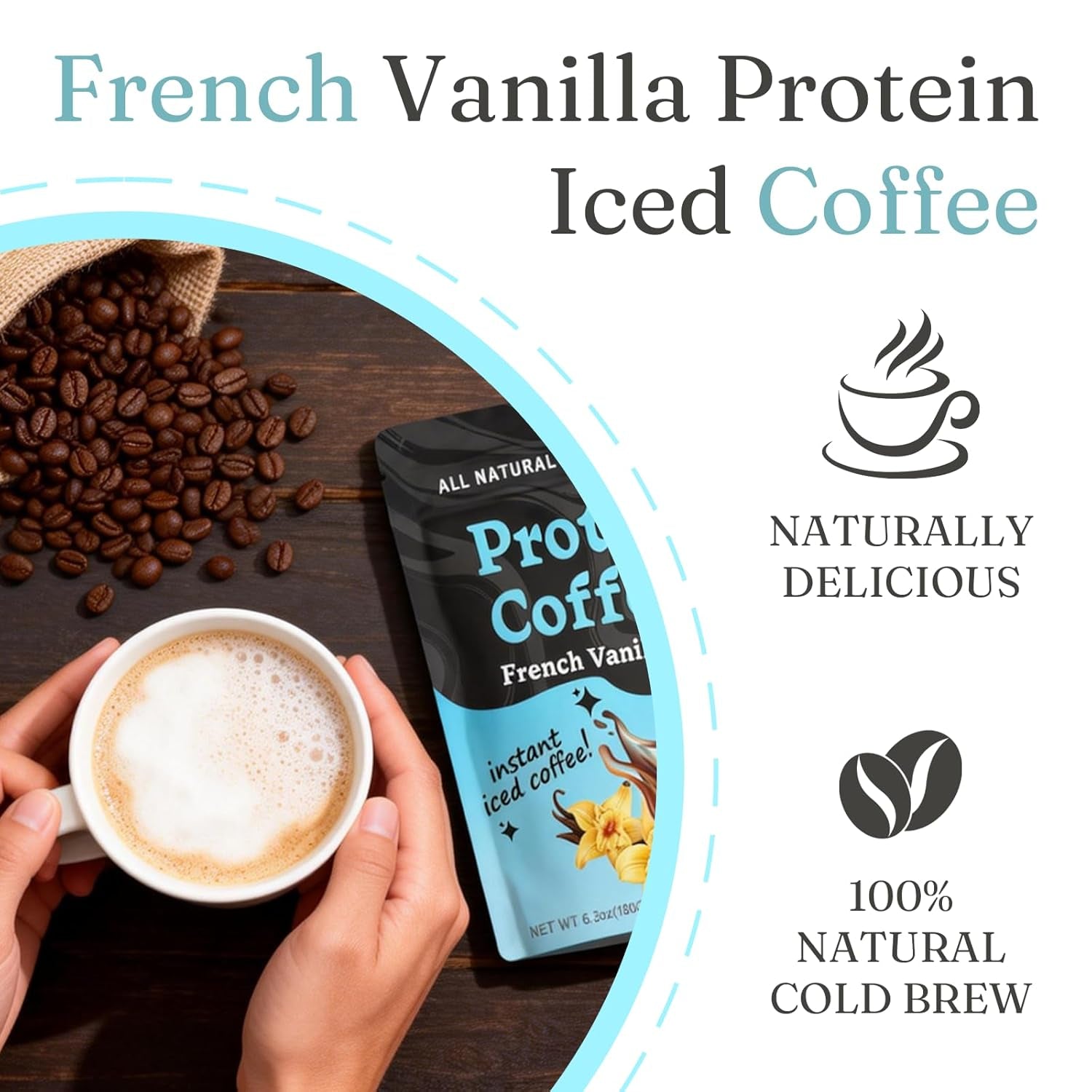 French Vanilla Protein Iced Coffee - 100% Natural Cold Brew with Premium Whey Protein and Vanilla - Low Carb, Zero Sugar, No Artificial Flavors or Swe, 10 Servings