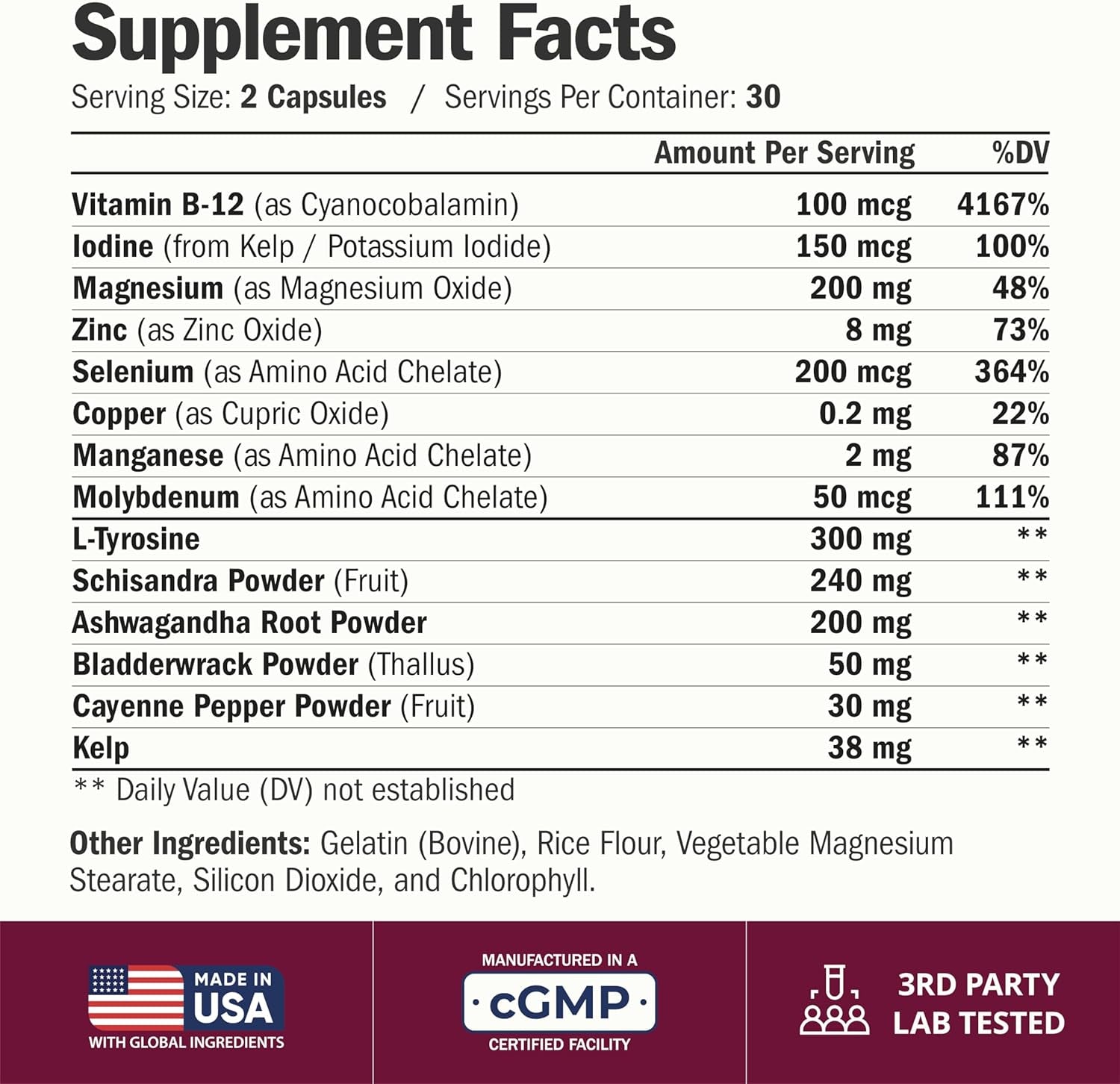 Thyroid Support for Women with Selenium, Iodine & Zinc - Advanced Complex with Ashwagandha, L-Tyrosine & B12 - Supports Energy, Metabolism & Hormonal Balance - 60 Capsules