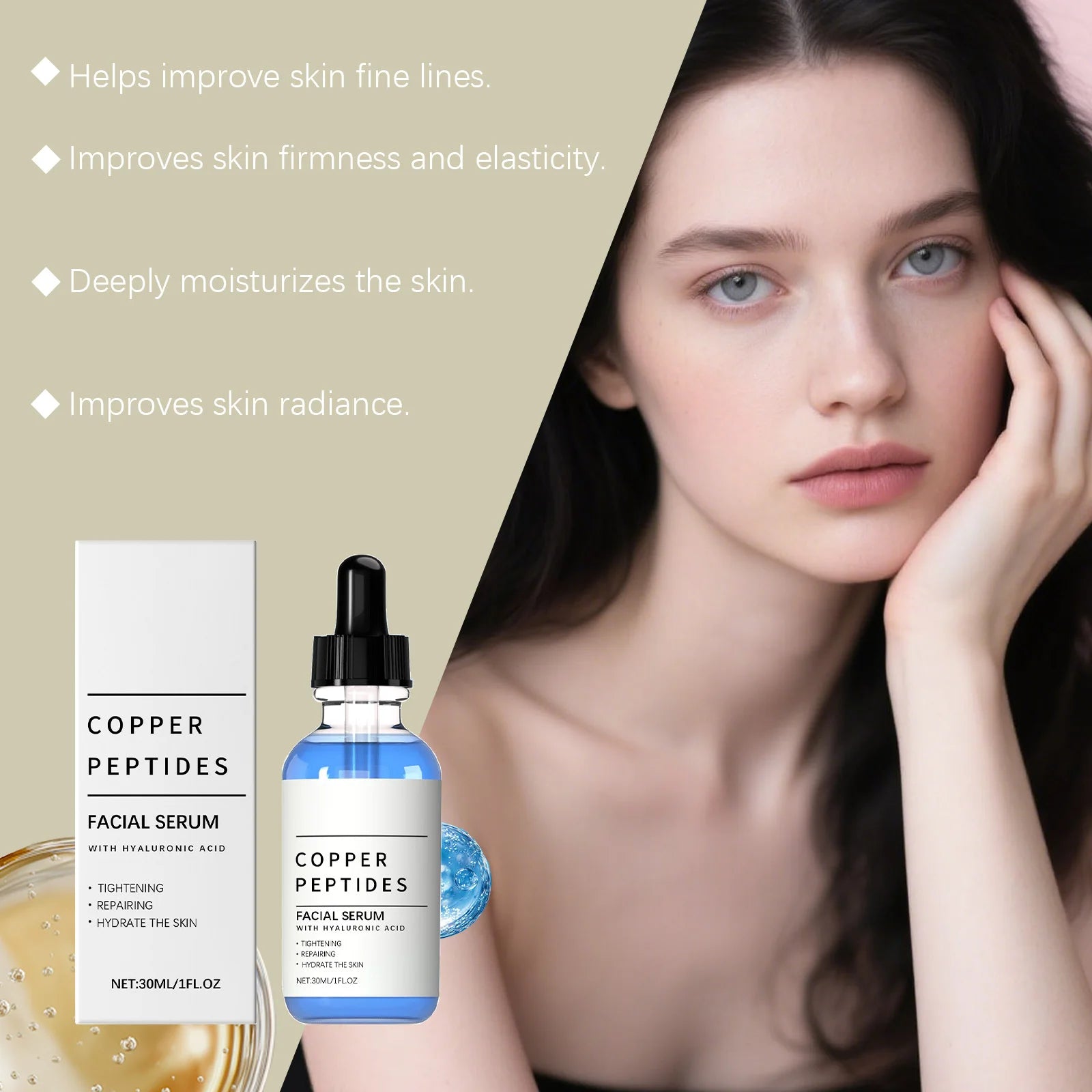 Copper Titanium Essence Hyaluronic Acid Serum for Sensitive Dry Moisturizing Brightening Soothing Face Skin Care Essence