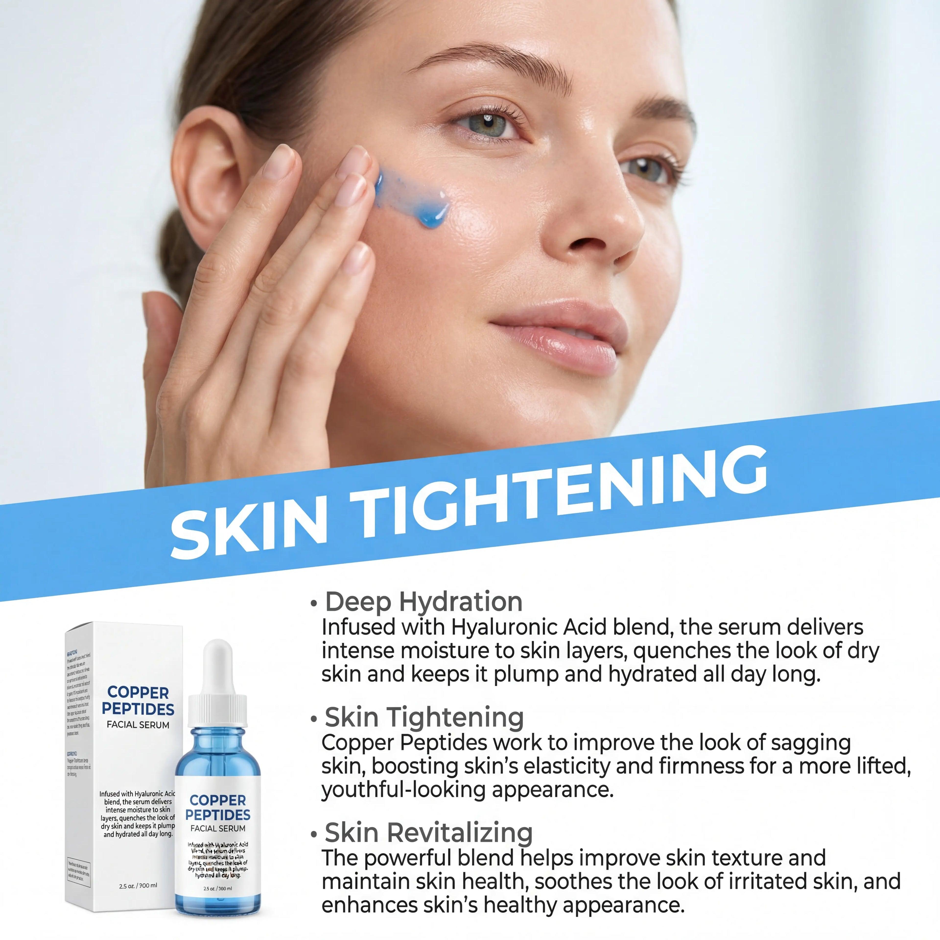 Copper Titanium Essence Hyaluronic Acid Serum for Sensitive Dry Moisturizing Brightening Soothing Face Skin Care Essence