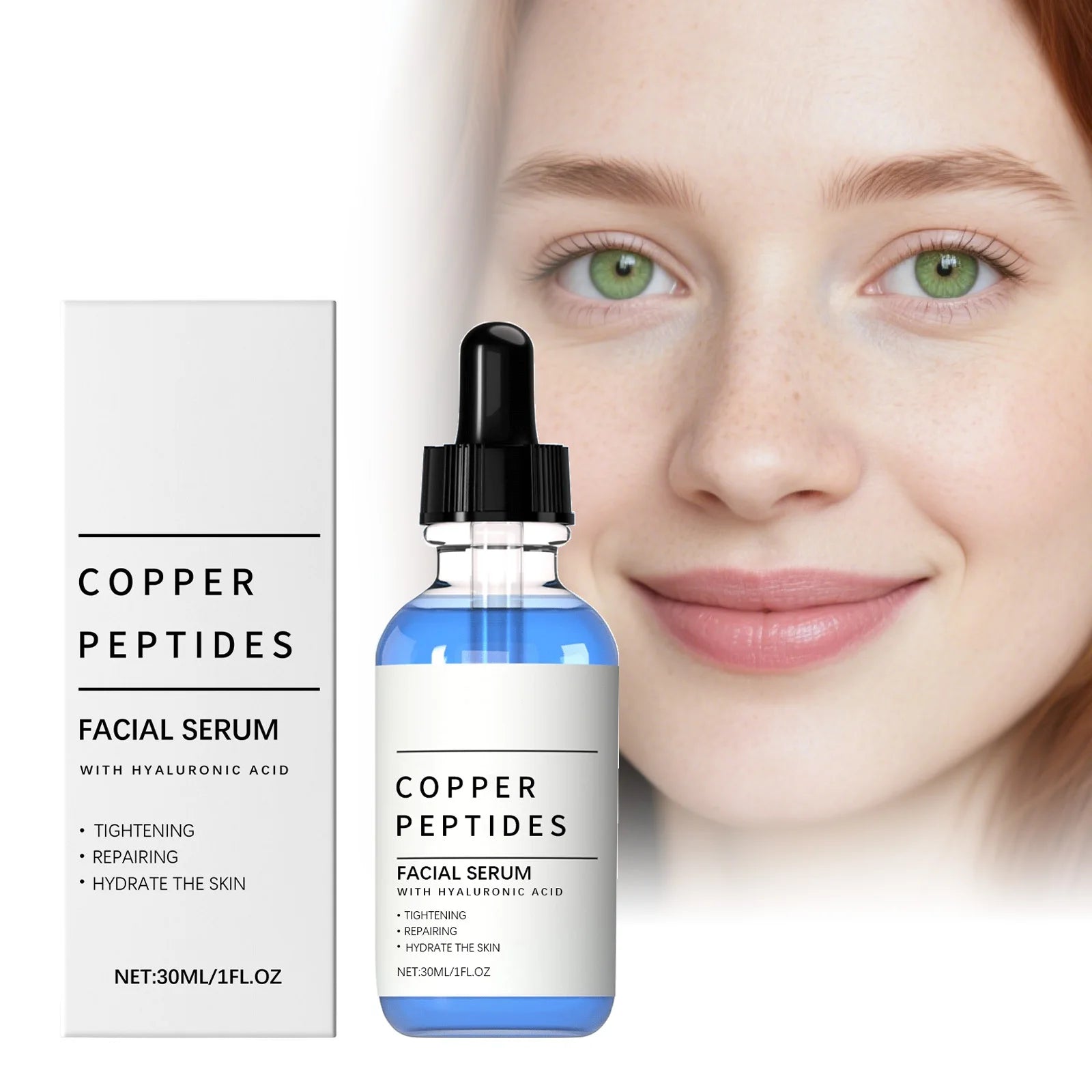 Copper Titanium Essence Hyaluronic Acid Serum for Sensitive Dry Moisturizing Brightening Soothing Face Skin Care Essence
