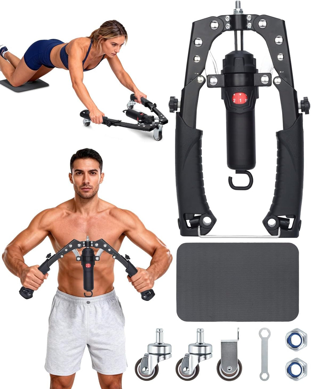 Twister Arm Exerciser, Enhanced Hydraulic Power Chest Expander with AB Rollers, 22-440LBS Adjustable Resistance Home Gym Equipment, Shoulder Muscle Trainer for Arm, Chest & Core Workout