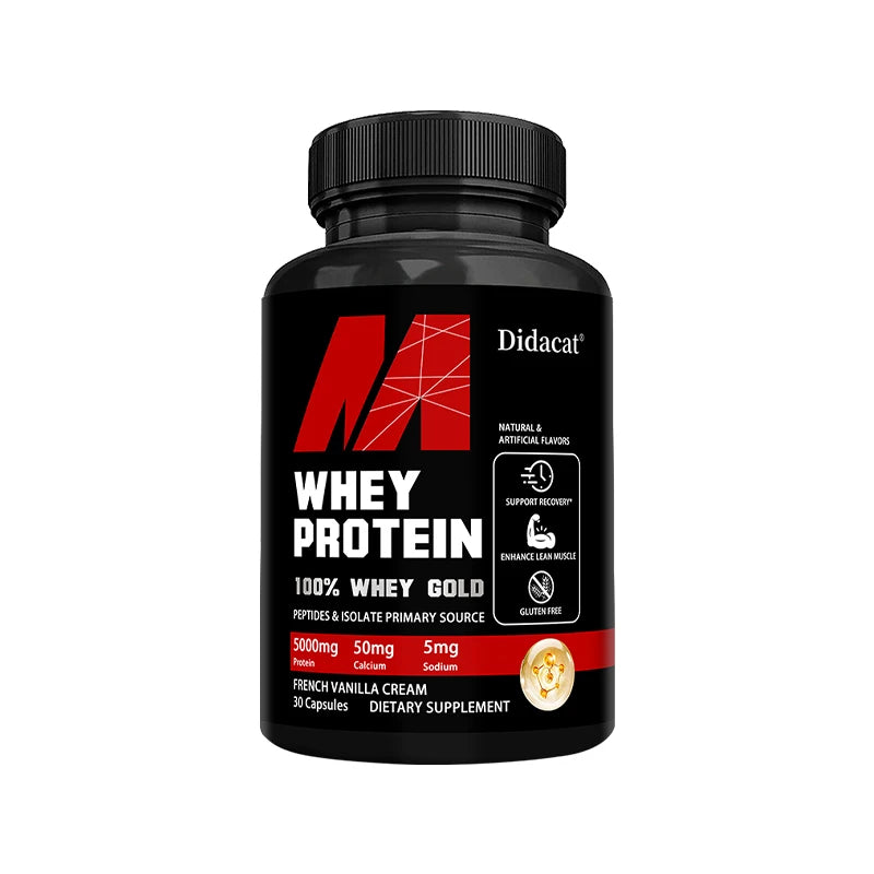Whey Protein Capsules - Contains 5000Mg of Protein - Supports Recovery, Balanced Muscle Health, Gluten Free,Non-Gmo