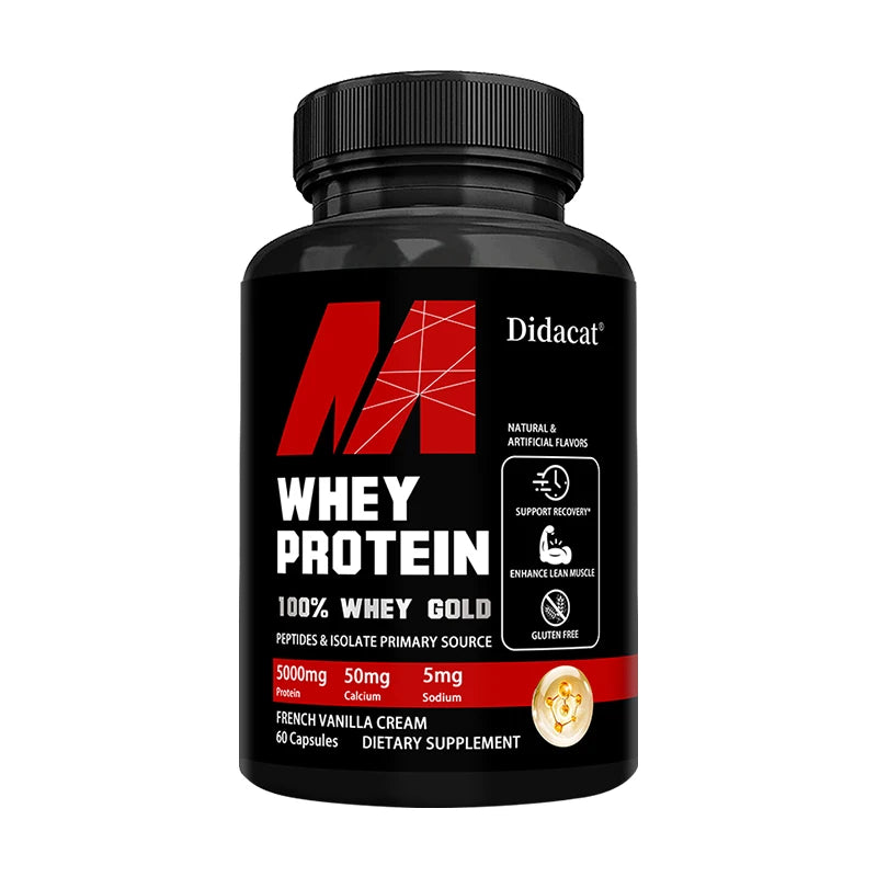 Whey Protein Capsules - Contains 5000Mg of Protein - Supports Recovery, Balanced Muscle Health, Gluten Free,Non-Gmo