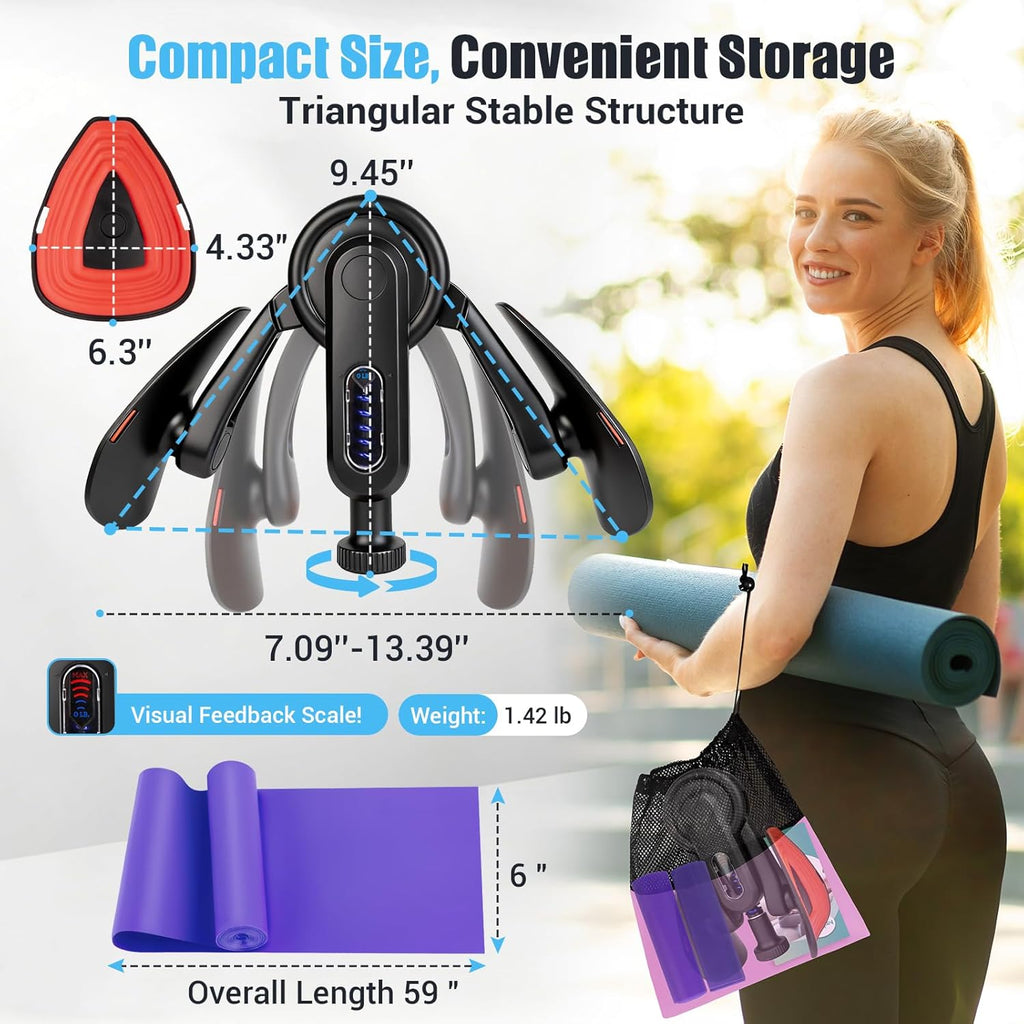 Inner Thigh Exerciser for Women, 15-80 LB Adjustable Resistance Thigh Trainer with Resistance Band(2Pc), Thigh Workout Kegel Equipment for Pelvic Floor Muscle, Shaping, Yoga & Home Fitness