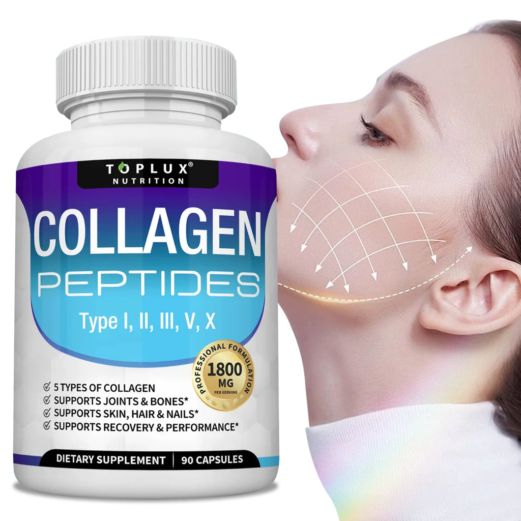 Collagen Peptides 1800Mg - Hair & Skin Health, Anti-Aging - Types I,II,III,V,X, Joint and Bone Health