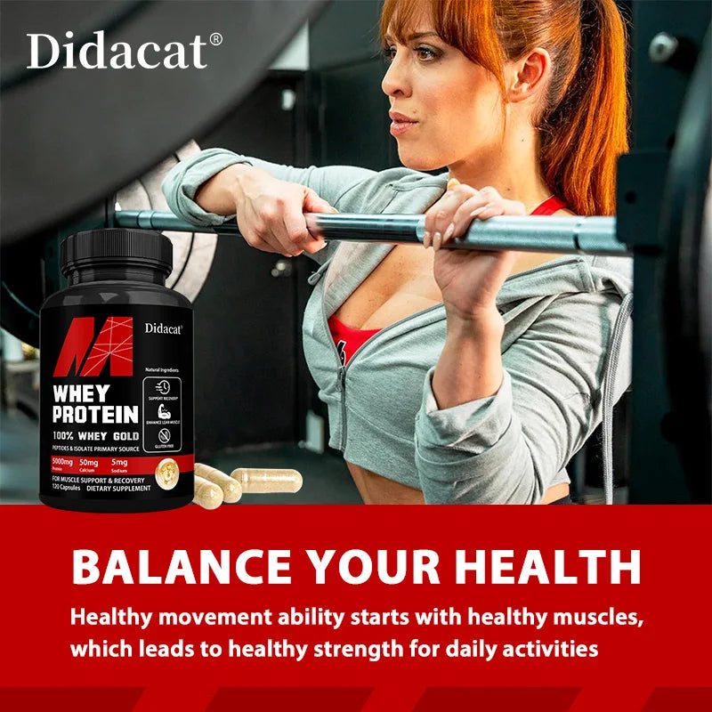 Whey Protein Capsules - Contains 5000Mg of Protein - Supports Recovery, Balanced Muscle Health, Gluten Free,Non-Gmo