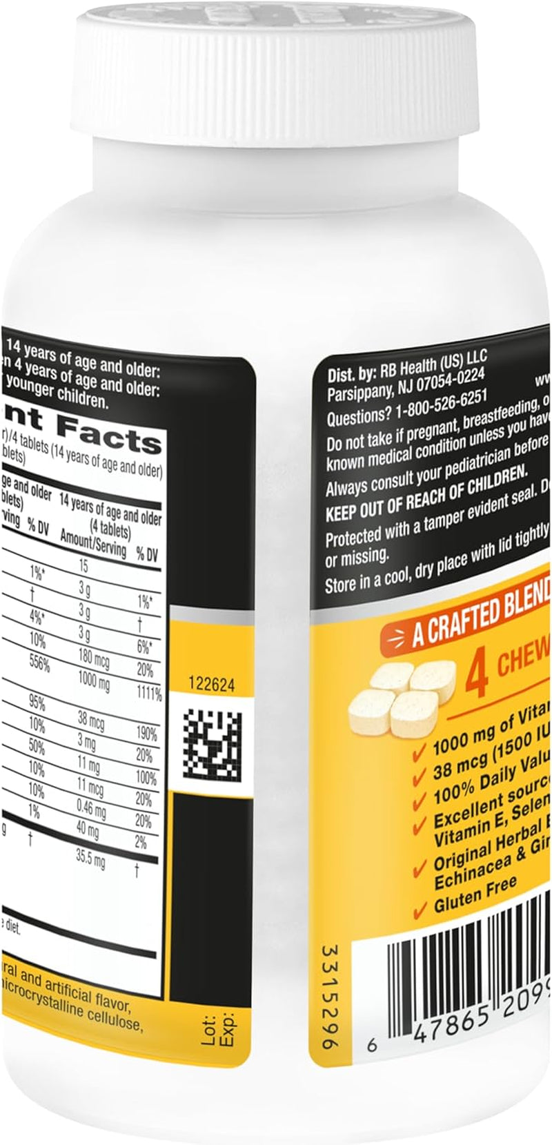 Citrus Chewable Tablets, 116Ct | Immune Support Supplement with 1000Mg Vitamin C + Vitamins A, D, E, Zinc,Selenium, & Manganese | Herbal Blend | Gluten Free