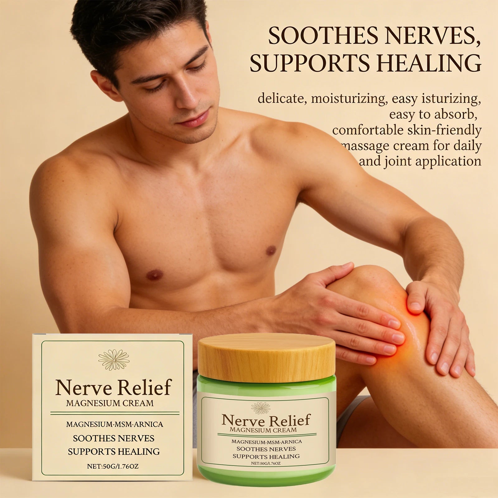 Nerve Relief Magnesium Cream Relieve Muscle Pain Moisturizing Body Massage Cream Relax Muscles Soothing Nourishing Skin Care 50G