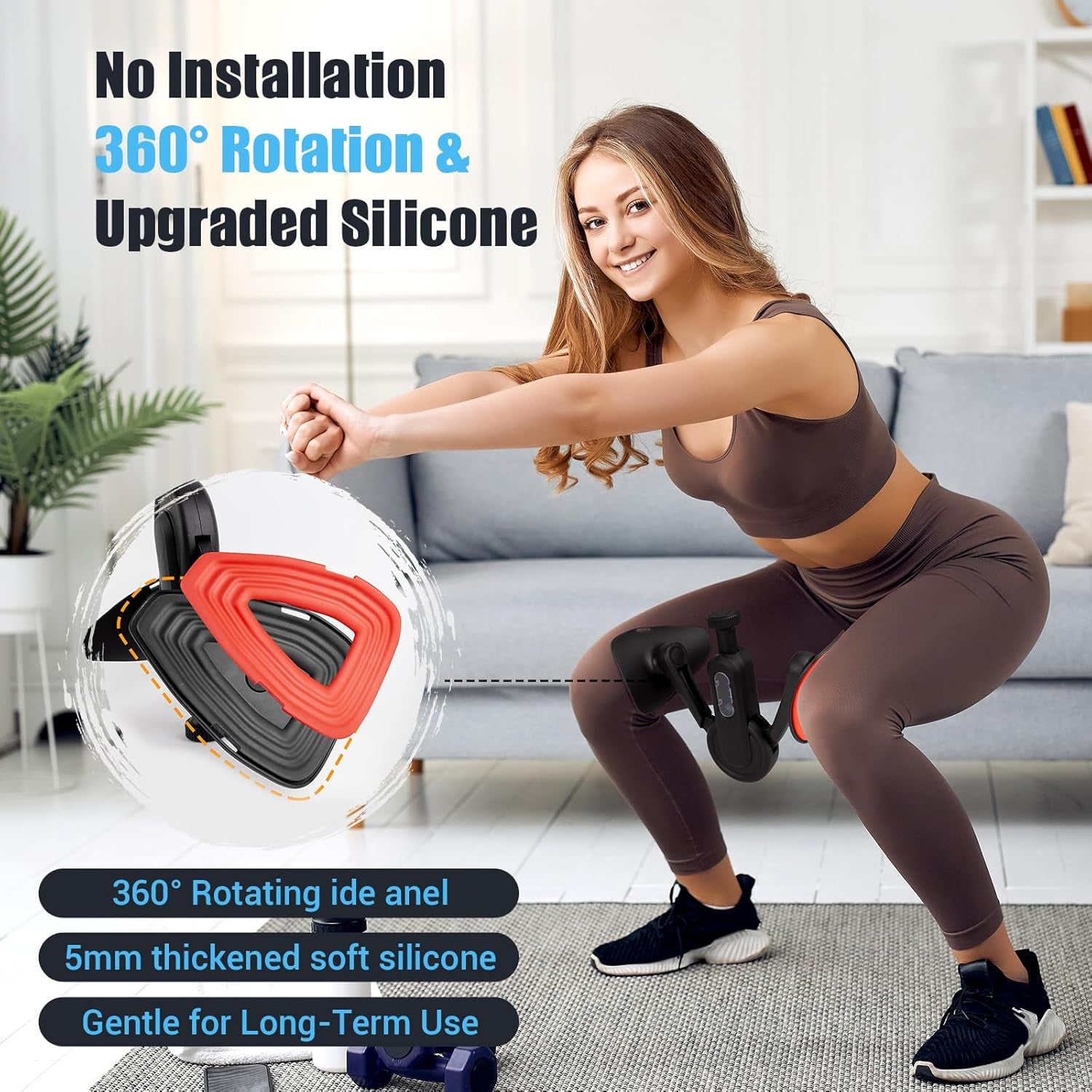Inner Thigh Exerciser for Women, 15-80 LB Adjustable Resistance Thigh Trainer with Resistance Band(2Pc), Thigh Workout Kegel Equipment for Pelvic Floor Muscle, Shaping, Yoga & Home Fitness