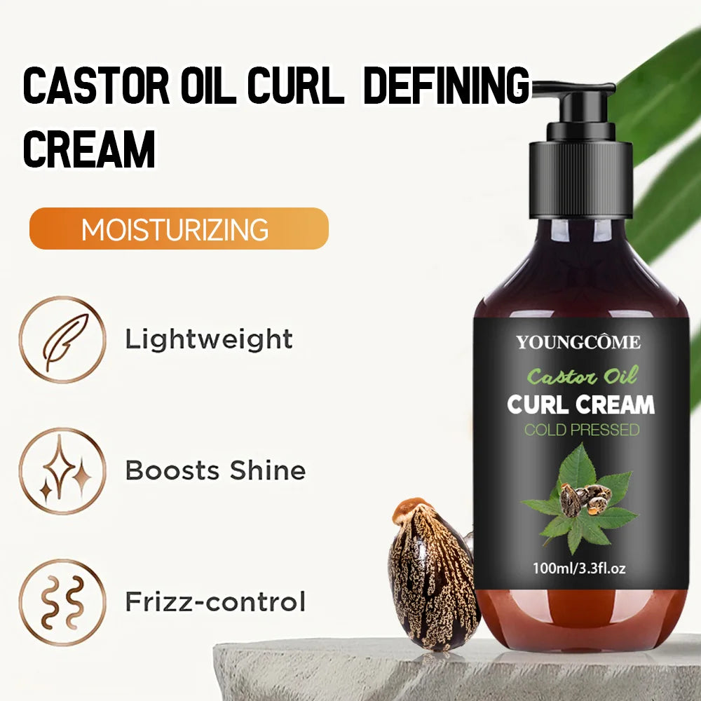 Black Castor Oil Curl Cream Non-Stick Hydrates Eliminates Frizz, Hair-Smoothing Anti-Frizz Cream to Define 100Ml New