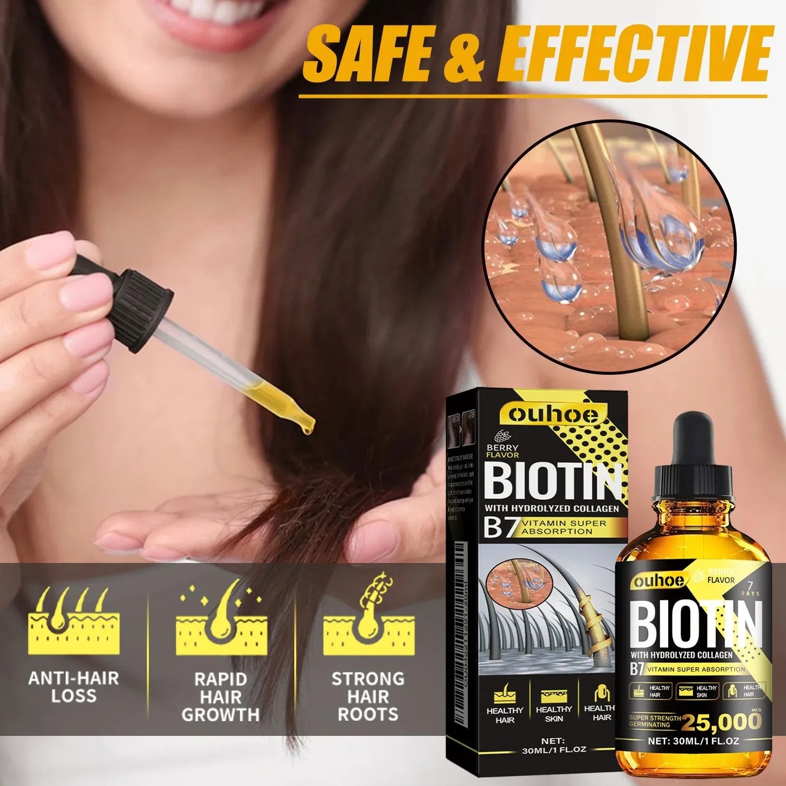 Collagen B7 Vitamin Hair Growth Essential Oil Prevent Hair Loss and Nourish with Essential Oil Scalp Treatment Set for Men Women
